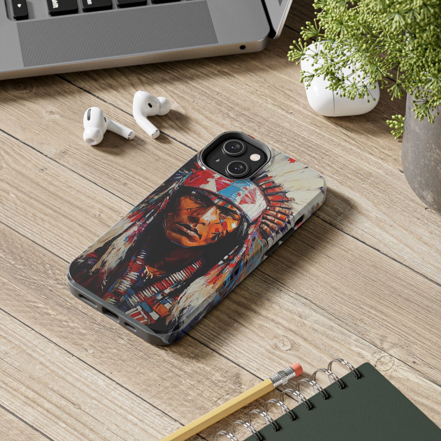 Apache Man Tough Phone Case, Native American Phone Cover, Durable Phone Shell, Tribal Design Case, Western Phone Protector