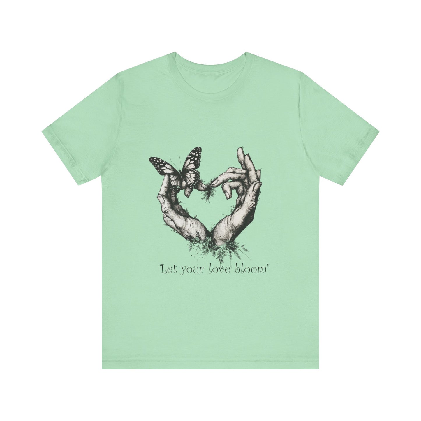 Love Heart Hands Unisex Tee - Let the Love Bloom - St Valentine Day - Couple Relationships - Forest Butterfly Print, Gift for Him Her,