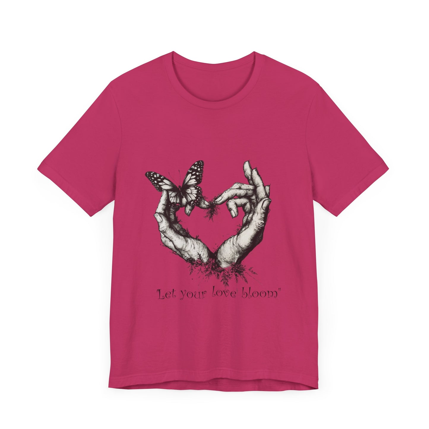 Love Heart Hands Unisex Tee - Let the Love Bloom - St Valentine Day - Couple Relationships - Forest Butterfly Print, Gift for Him Her,