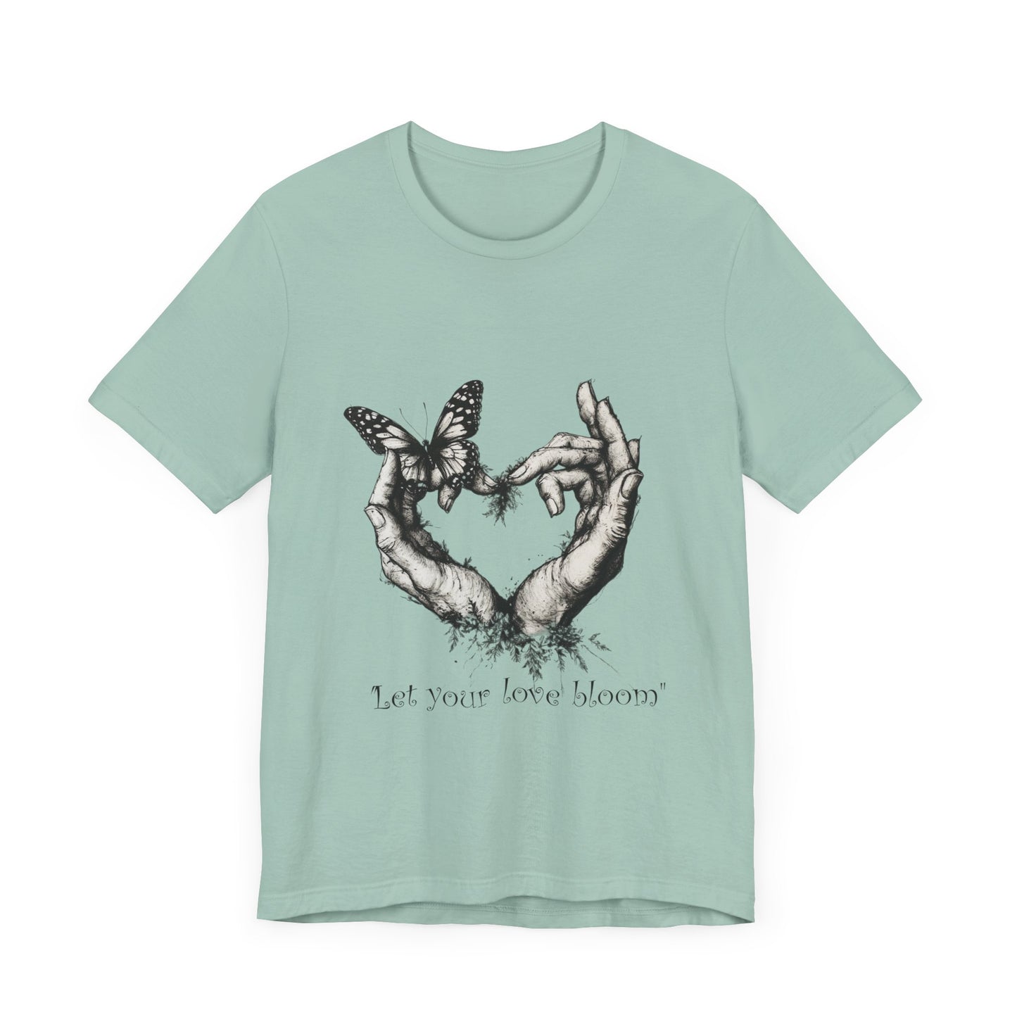 Love Heart Hands Unisex Tee - Let the Love Bloom - St Valentine Day - Couple Relationships - Forest Butterfly Print, Gift for Him Her,