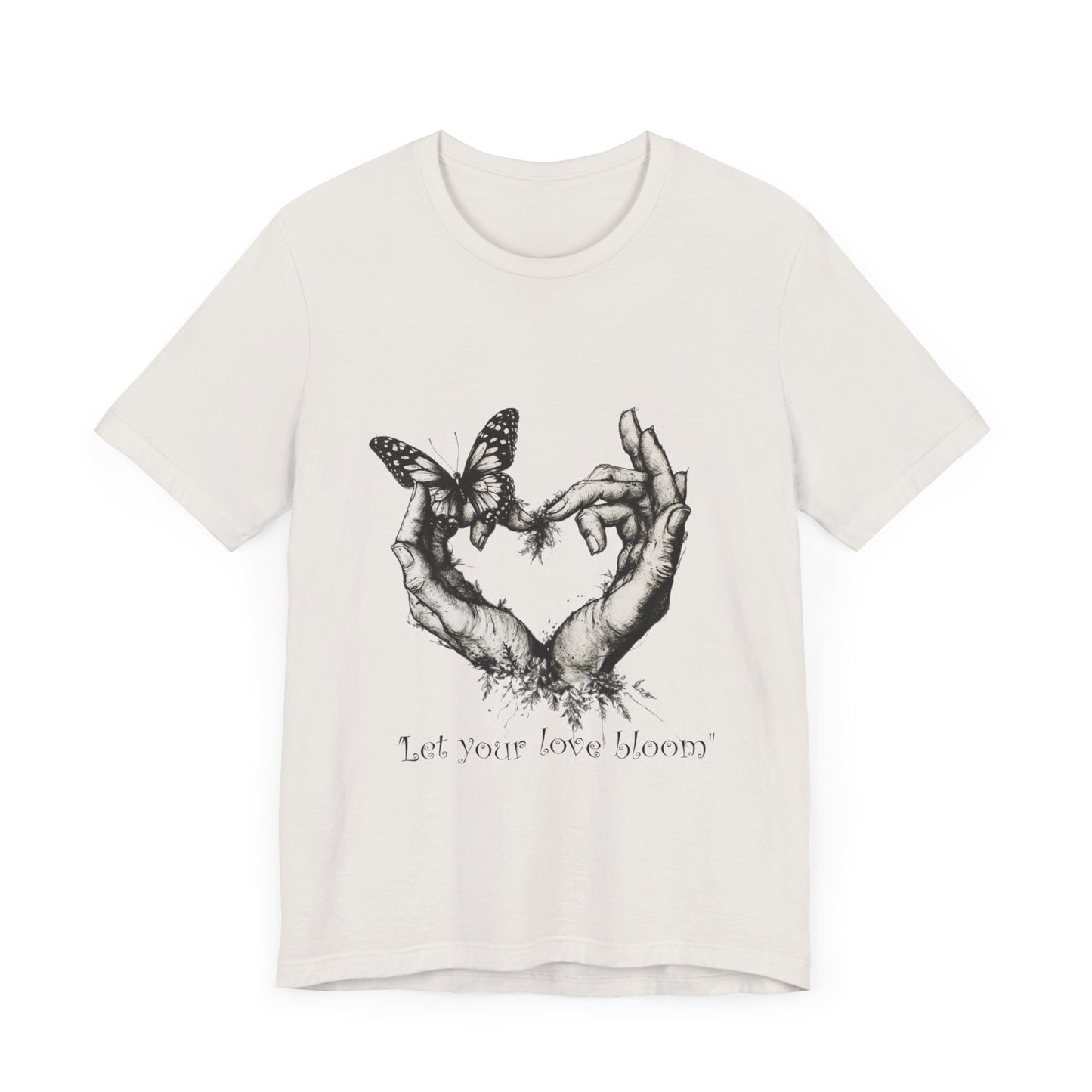 Love Heart Hands Unisex Tee - Let the Love Bloom - St Valentine Day - Couple Relationships - Forest Butterfly Print, Gift for Him Her,