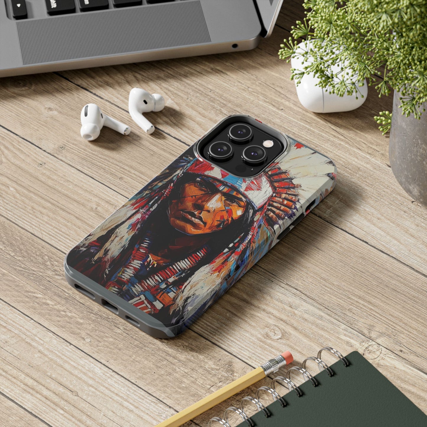 Apache Man Tough Phone Case, Native American Phone Cover, Durable Phone Shell, Tribal Design Case, Western Phone Protector