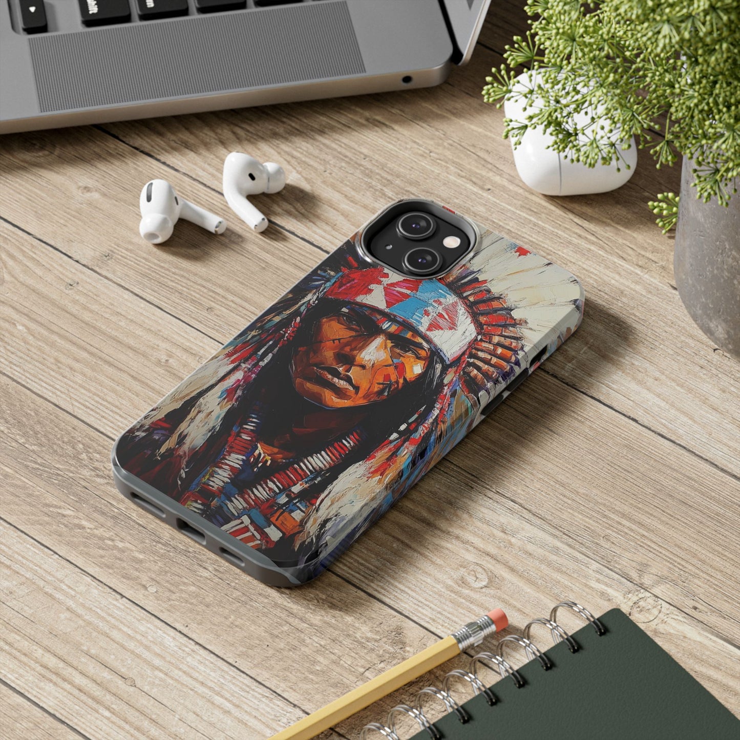 Apache Man Tough Phone Case, Native American Phone Cover, Durable Phone Shell, Tribal Design Case, Western Phone Protector