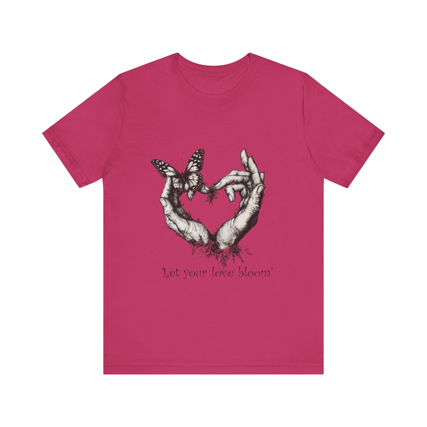 Love Heart Hands Unisex Tee - Let the Love Bloom - St Valentine Day - Couple Relationships - Forest Butterfly Print, Gift for Him Her,