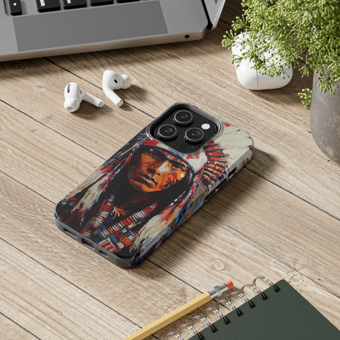 Apache Man Tough Phone Case, Native American Phone Cover, Durable Phone Shell, Tribal Design Case, Western Phone Protector