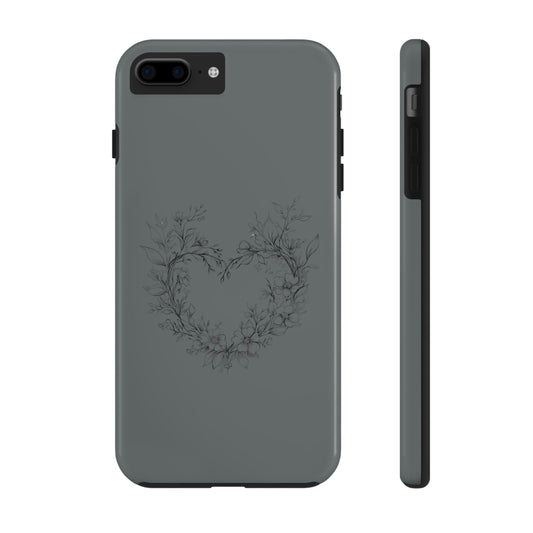 Nature Love Tough Phone Cases, Floral Heart Design, Botanical Phone Cover, Garden Lover Phone Accessories, Leafy Heart Phone Case